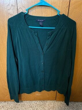 Lands' End Women's Forest Green Button-Up Cardigan